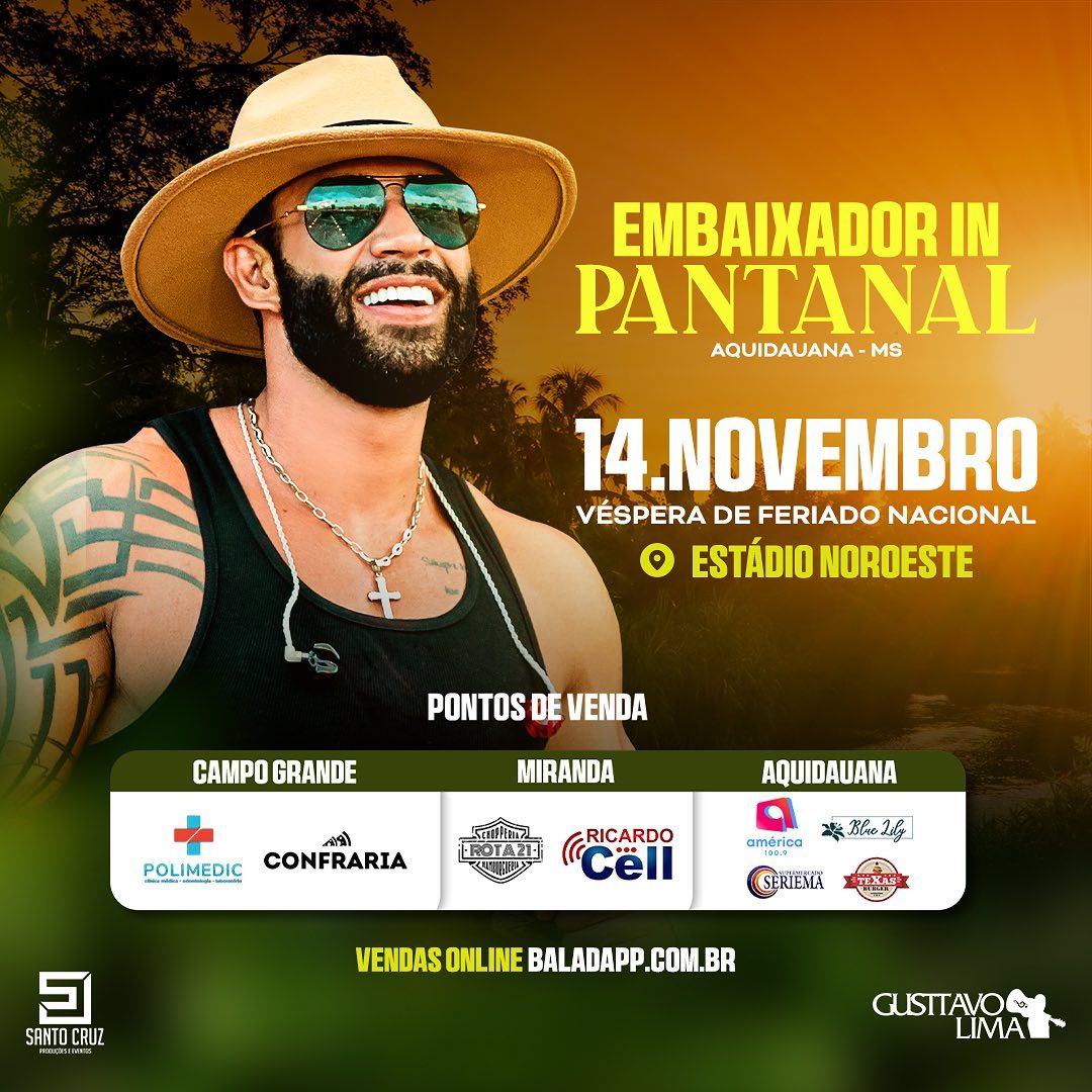 Show de Gusttavo Lima será em Março na Arena Pantanal - CenárioMT